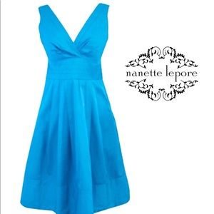 Nanette Lepore Turquoise Pleated Cotton Sleeveless Dress